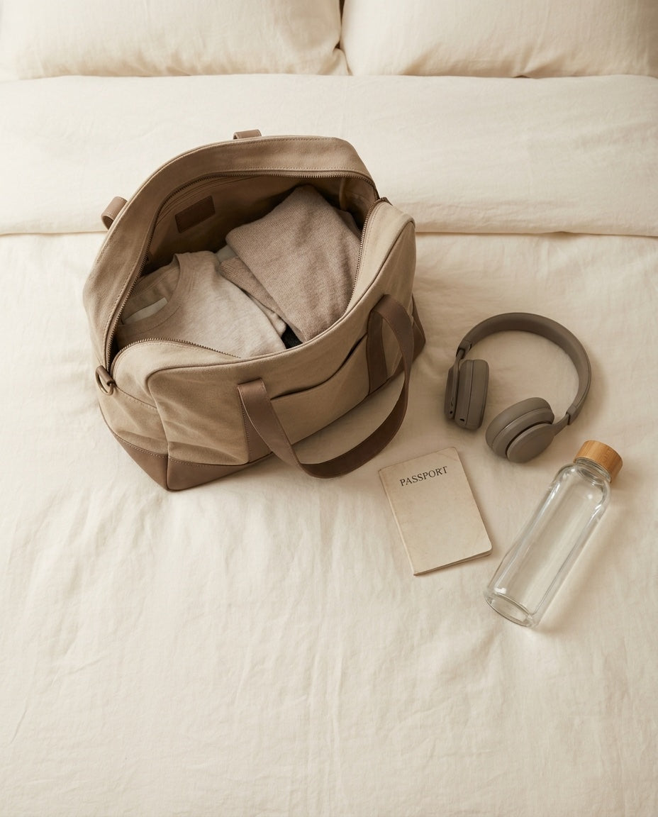 An open carry-on flight bag, packed and ready
