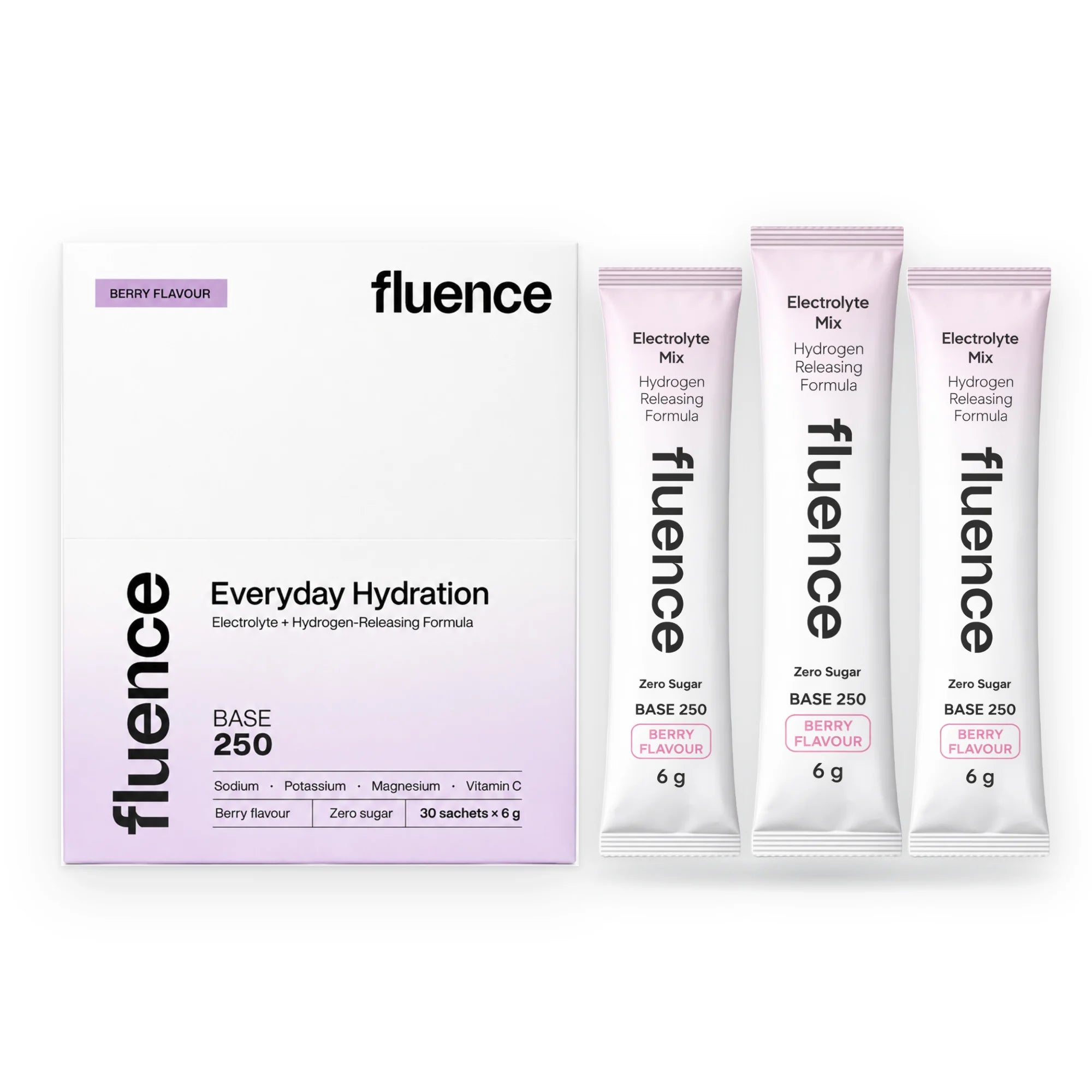 Fluence Base 250 Berry 30-pack box on a white background