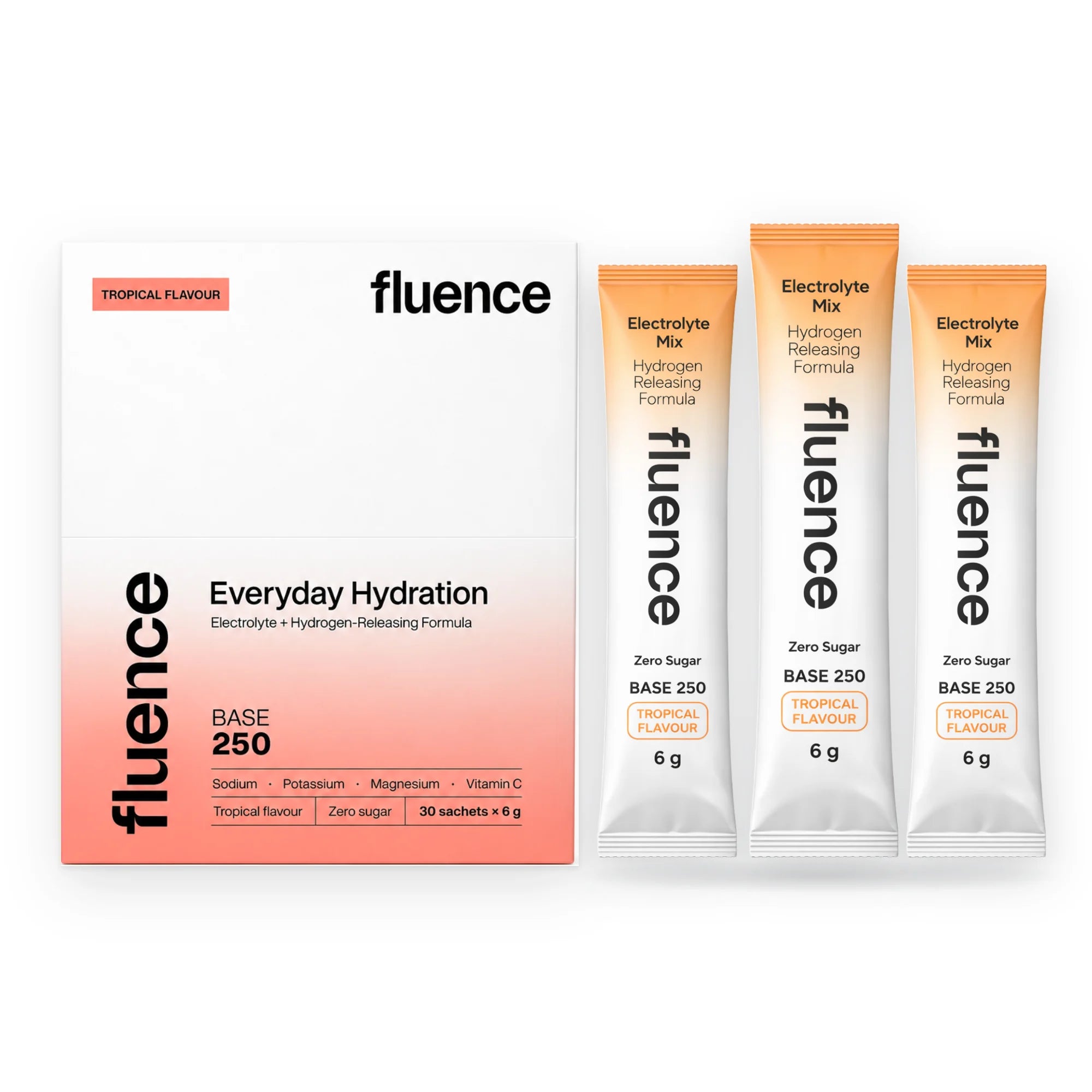 Fluence Base 250 Tropical 30-pack box on a white background