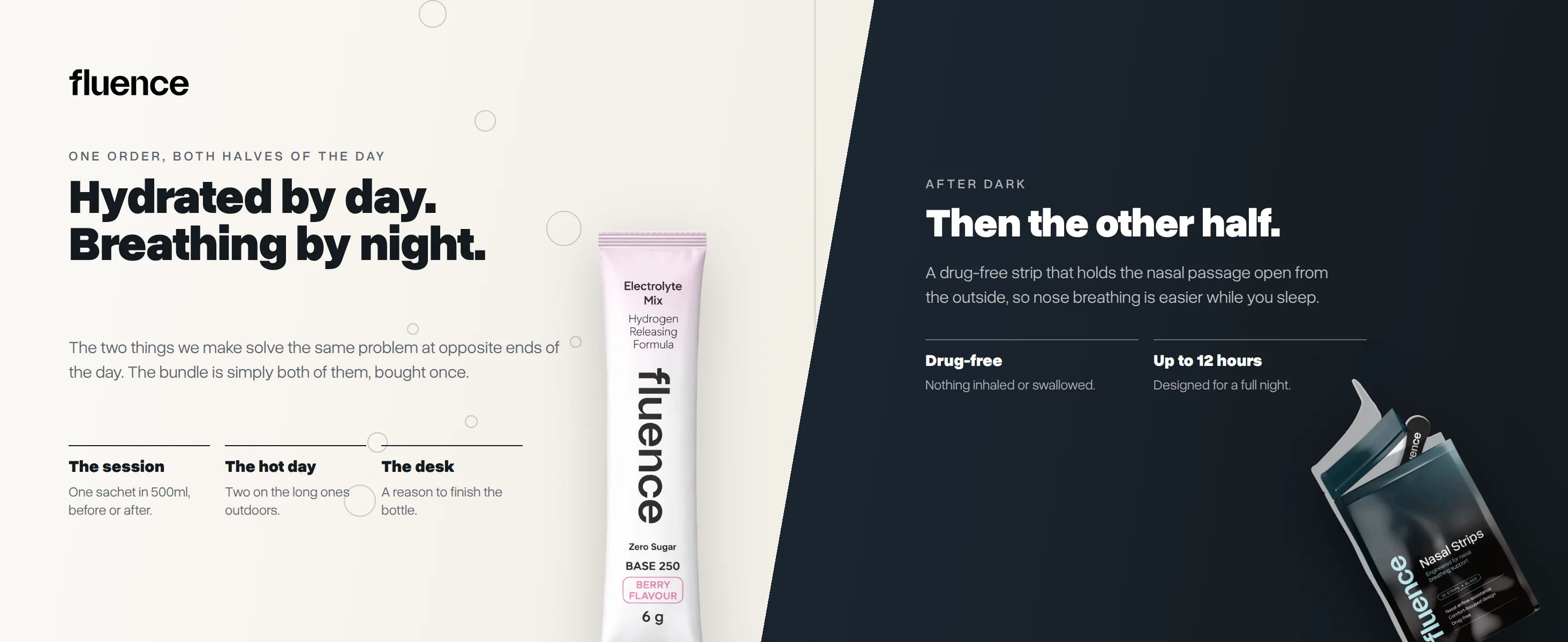 Base 250 through the day and Fluence nasal strips at night - the two ends of one routine