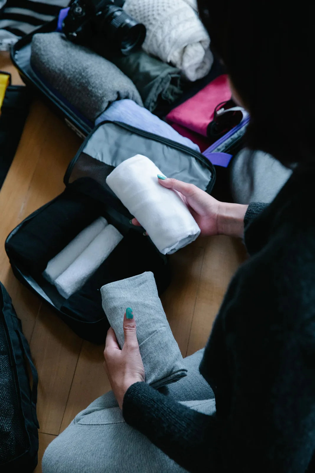 A carry-on bag being packed