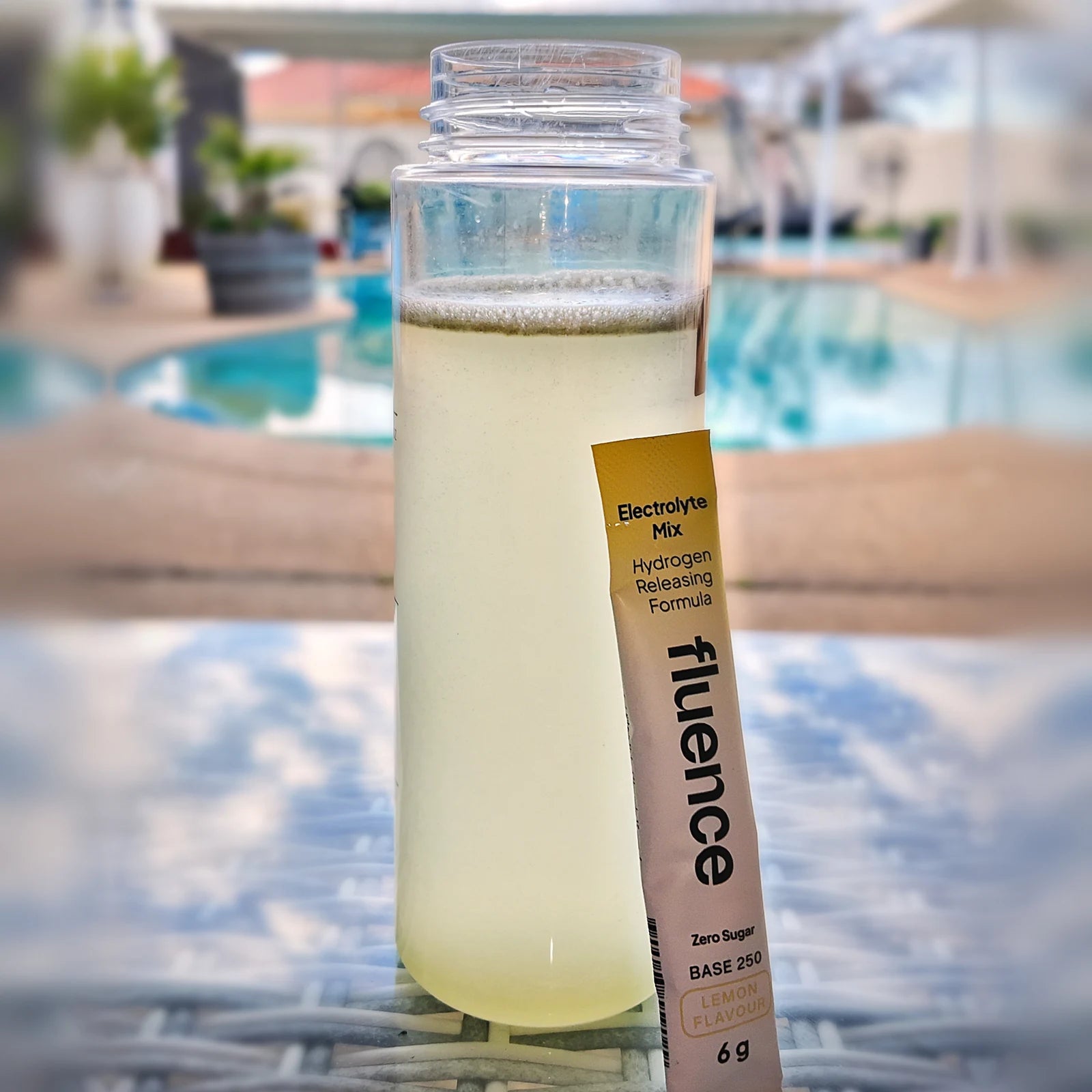Base 250 Lemon made up in a bottle by the pool