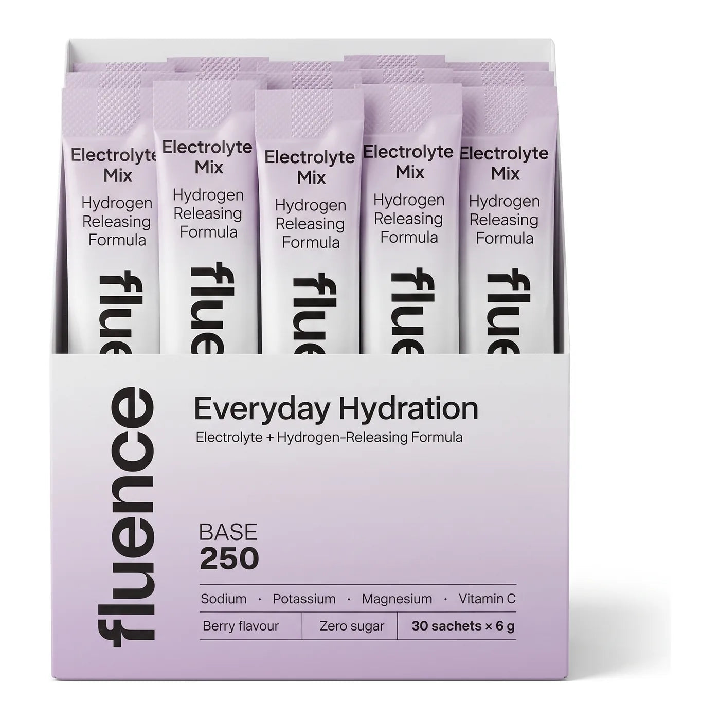 An open box of Base 250 Berry, thirty sachets
